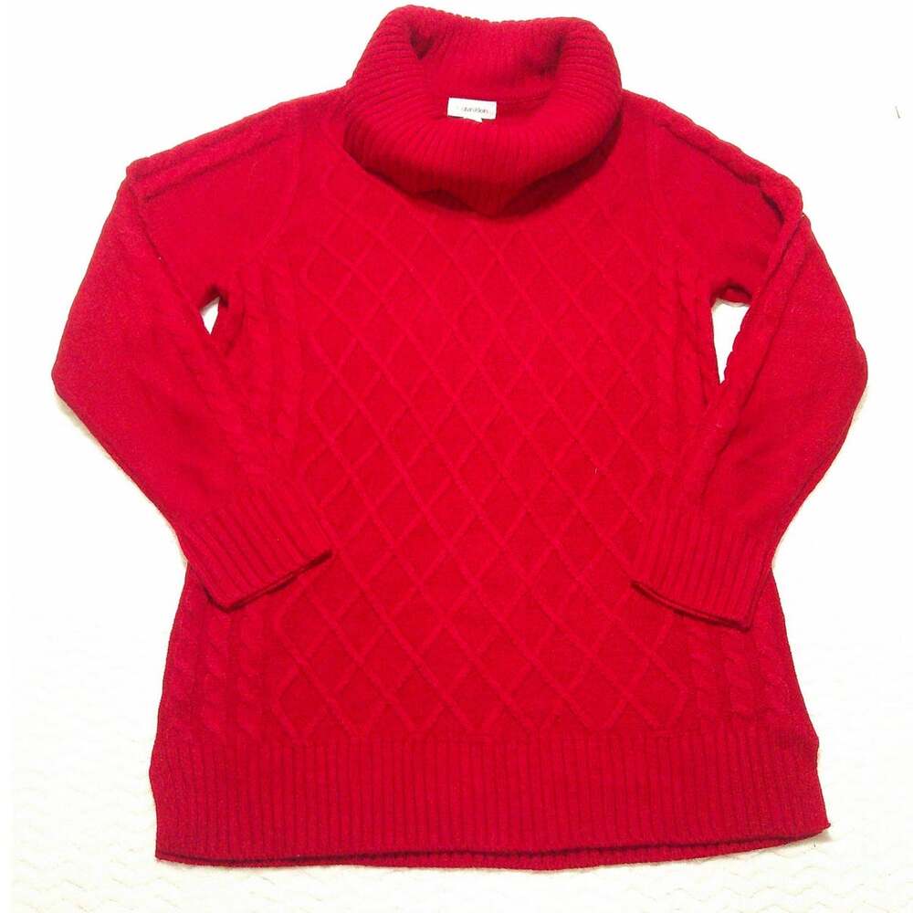 Calvin Klein Women's Large Sweater Turtleneck Knitted Pullover Red